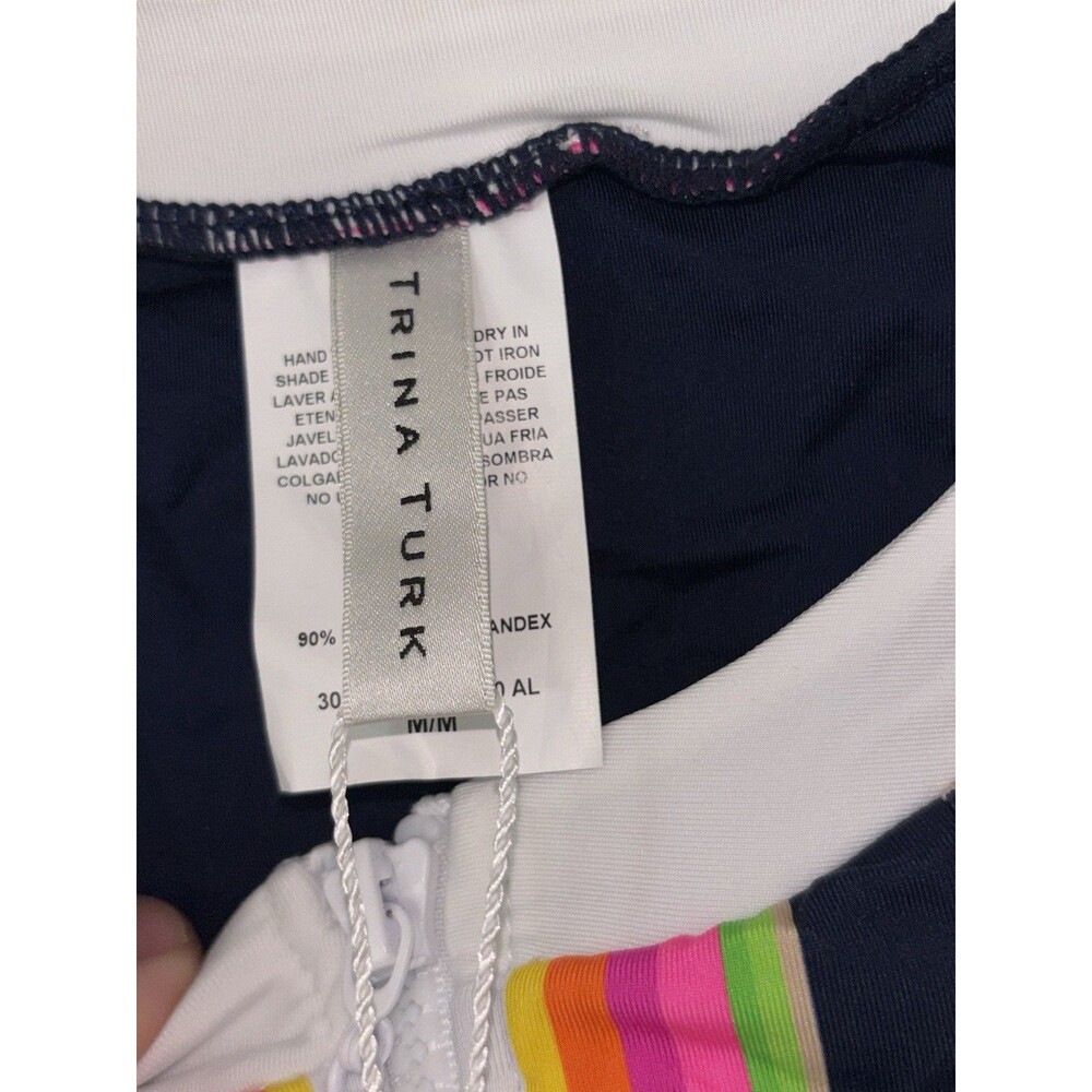Trina Turk Striped Paddle Suit Rash Guard Medium Swimsuit MSRP: $182.00 - Picture 2 of 7